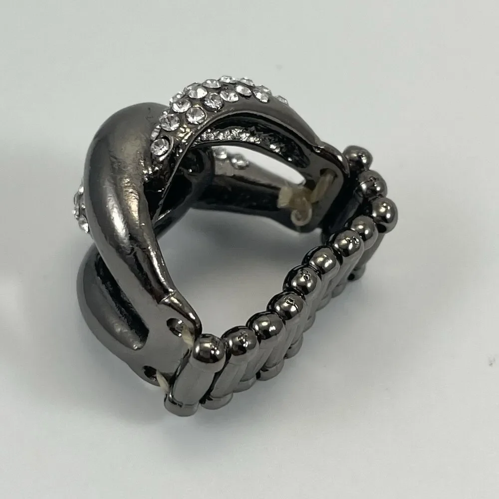 Black Ring Stretch Band Rhinestone Statement Knot Design Adjustable